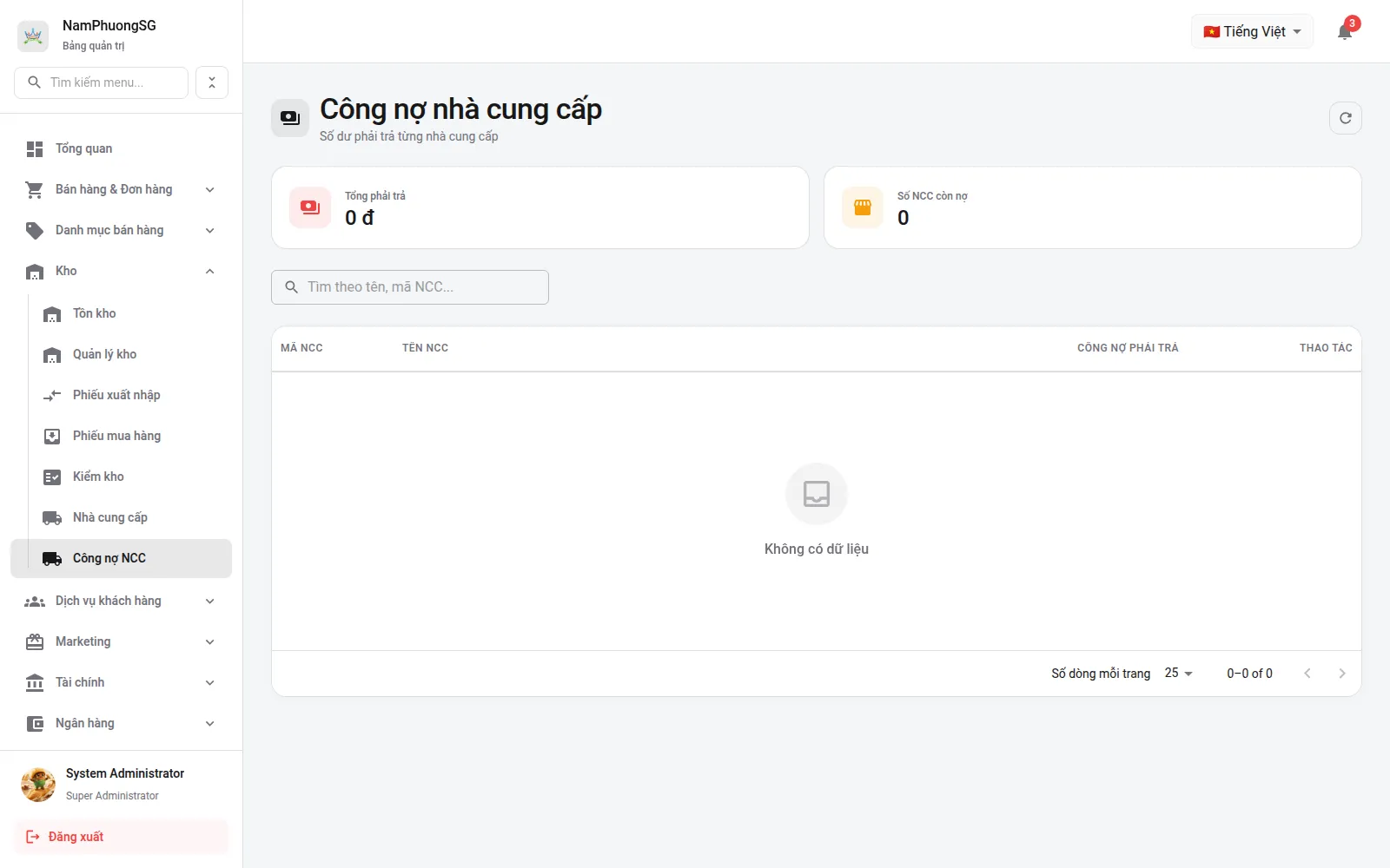 Công nợ nhà cung cấp