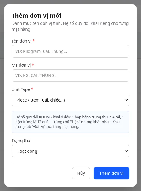 Đơn vị tính